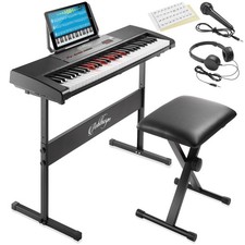 61-Key Digital Electronic Keyboard with Light Up Keys, Stand and Stool