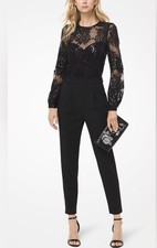 Michael Kors Black Jumpsuit Size 2 Sequin Lace Mesh Top