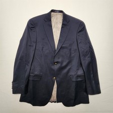 Hart Schaffner Marx 42L Navy USA MADE 100 Wool Logo Button Blazer Sport Coat