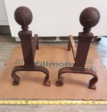 pair of Antique Andirons Cast Iron Fireplace Log Holders Salvage.