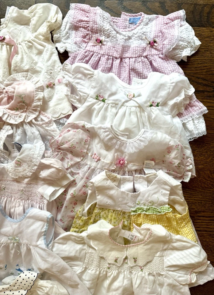 Vintage Baby Girl Dress Lot Frilly Smocked Lace Dolly Made In England 3-6 Months - Image 2 of 4