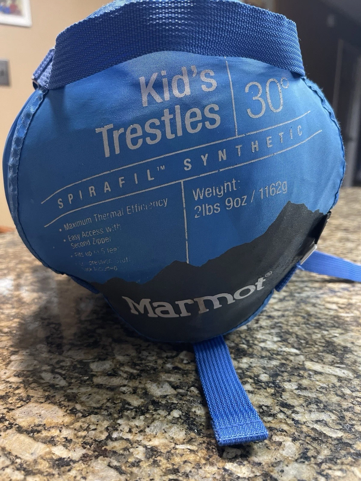 Marmot Trestles 30 Degree Sleeping Bag Kids Youth Blue!Neon Green Insulated