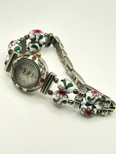 Vintage Vanity Fair Enamel Flower Bead Link Bracelet Watch - Needs Battery