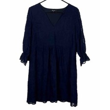 Madewell Lace Shift Dress Womens 2 Navy Blue V-Neck Ruffle Sleeve F9479