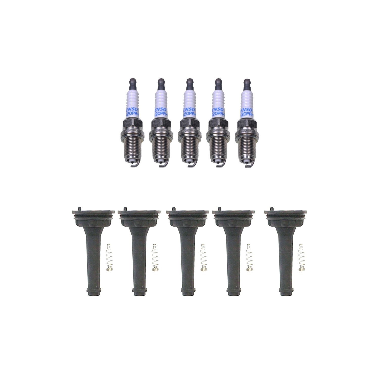 Denso 5 Double Platinum Spark Plugs Denso 5 Coil Boots Kit for Volvo XC70 2.5