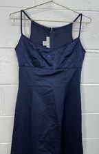 Jessica McClintock Gunne Sax Navy Blue Formal Gown Dress Y2K Sequin Floral 5/6