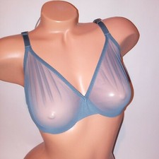 Victoria Secret Bra Unlined Demi Blueish Gray 32DD Sheer No Padding Underwire