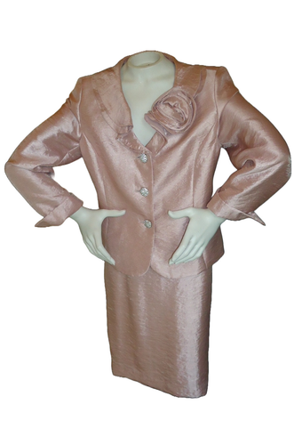 Kasper Sz 12P Formal Skirt Suit Pink Metallic Embellished Flower Corsage Wedding - Picture 19 of 24