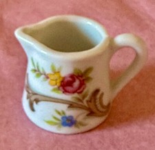 Mini Porcelain Jug Creamer Floral Foliage 1" Tall Doll House Childs Tea Set Vtg.