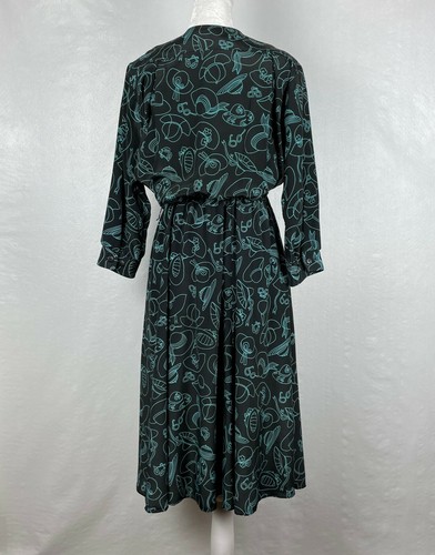 Sombreros y Gafas de Sol Vintage Años 80 Vestido Estampado Novedad Negro y Aqua Talla 10 Pequeño - Imagen 3 de 5