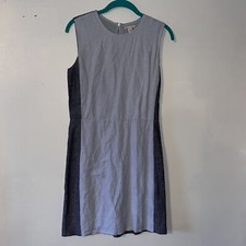 GAP Women Dress Linen Cotton Blue Color block Sleeveless Crew Neck Size 0