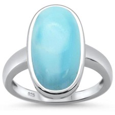 Natural Larimar Oval .925 Sterling Silver Ring