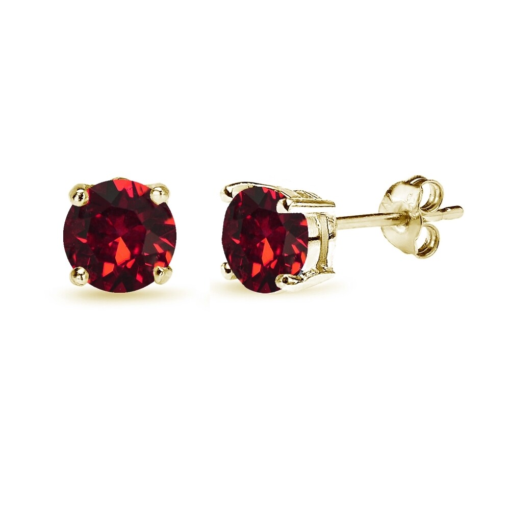 Gold Flash Silver 6mm Dark Red Round Stud Earrings Made with