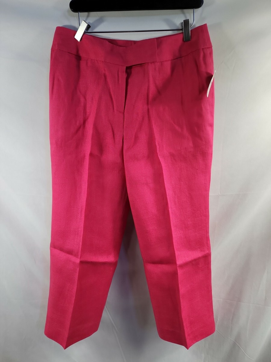 TALBOTS Women Sz 14 IRISH LINEN Capris Tropical Pink Lined Casual