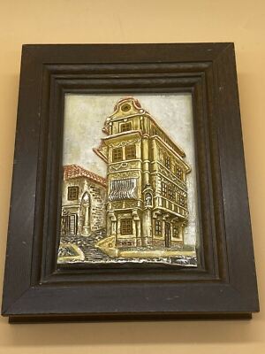 Vintage Ceramic Relief Picture of Eastern European Building Made in Bratislava