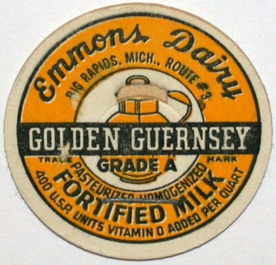 Vintage milk bottle cap EMMONS DAIRY Golden Guernsey Big Rapids Michigan unused