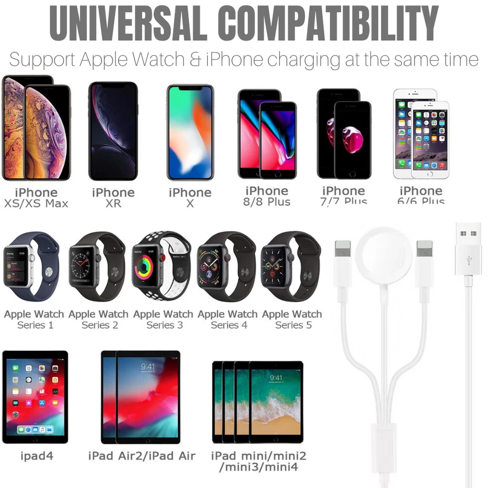 Cable USB de carga magnética 3 en 1 para cargador de iPhone Apple Watch Series 1 2 3 4 Foto 3 de 4