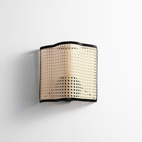 Vidalite Mid Century Bohemian 1-Light Beige Wall Sconce Rattan And Velvet Shade - 第 1/4 張圖片