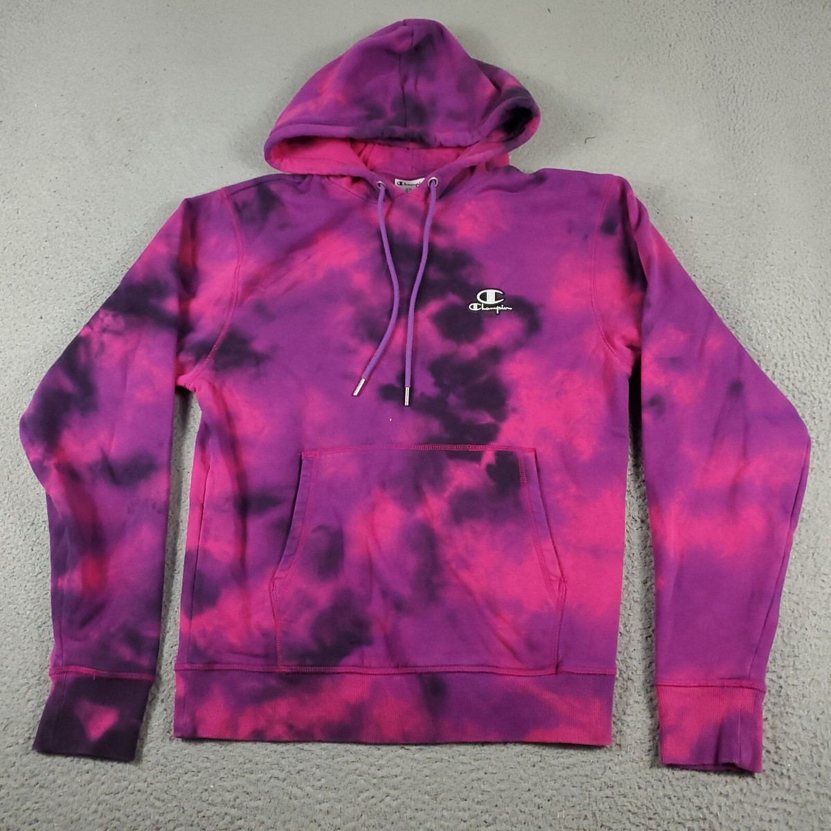 Champion Sweater Mens Small Purple Dyed Casual Hoodie Pullover Sweatshirt