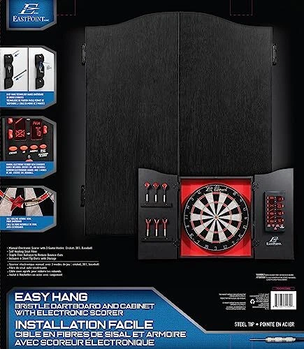 Tournament Bristle Dartboard and Easy Hang Cabinet with Electronic Scoreboard - Picture 7 of 7