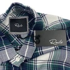 NWT $122 RAILS Britt Blue & Green Plaid Cuffed Short Sleeve Shirt S