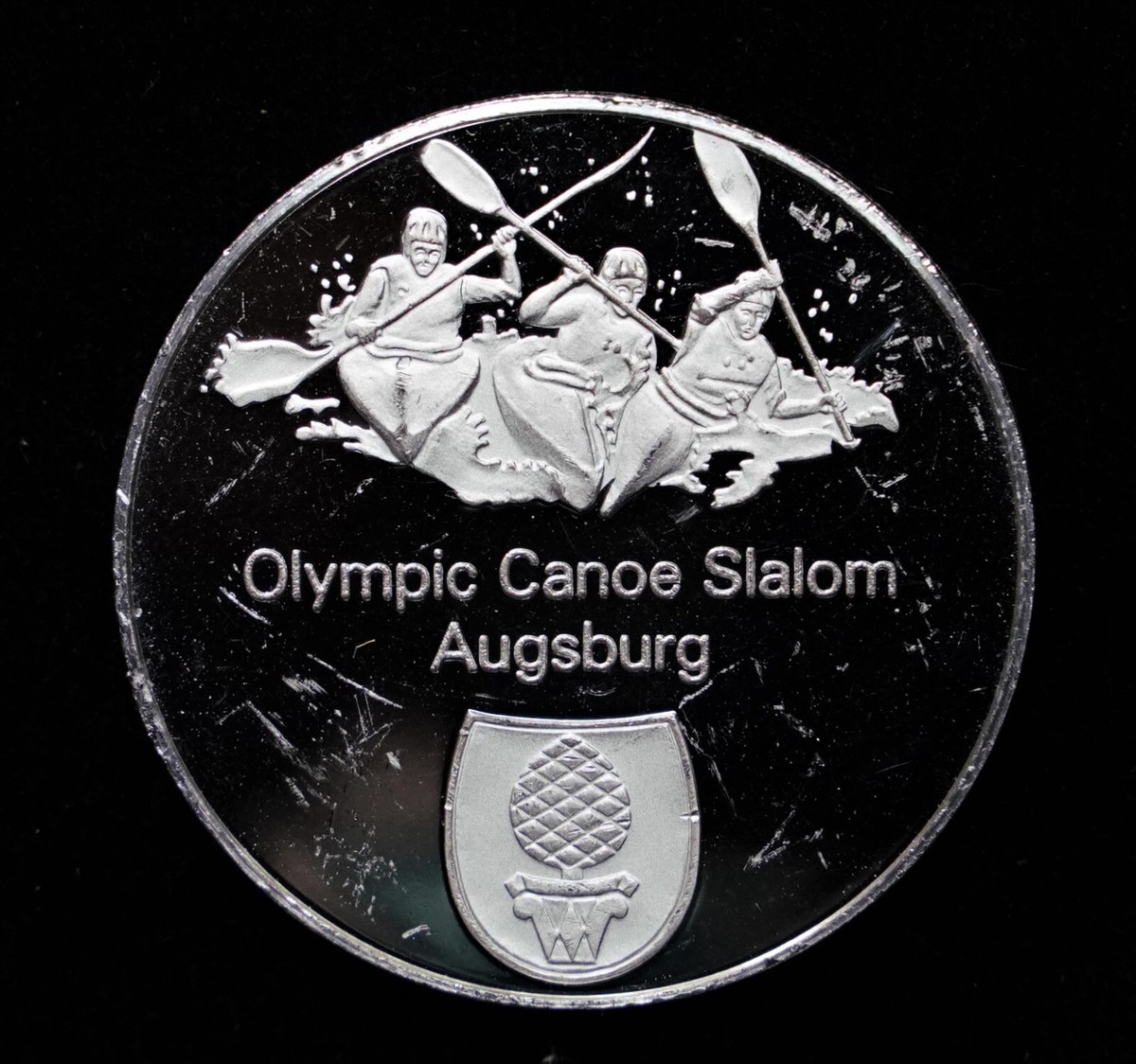 1972 Munich Olympics Canoe Slalom Augsburg 999 FINE Silver art bar
