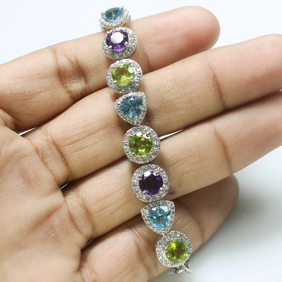 Natural Multi Stone Bracelet With 925 Sterling Silver In 7 Inches Size - Image 4 of 4