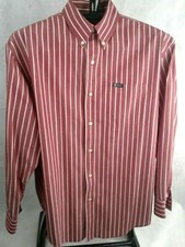 Chaps Men's Ralph Lauren Shirt Large Red and White Stripe Easy Care Long-Sleeve 