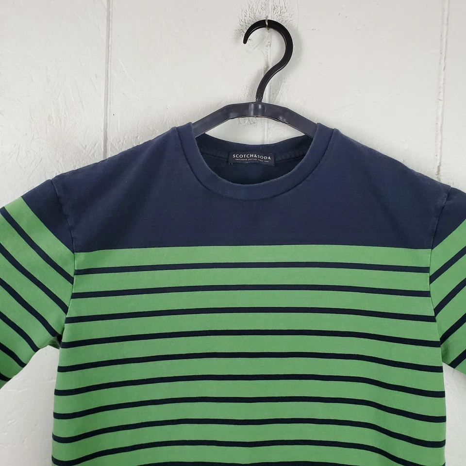 Camisa Scotch & Soda Hombre Pequeña Verde Azul Rayas Cuello Redondo Manga Larga Elastizada Foto 2 de 4