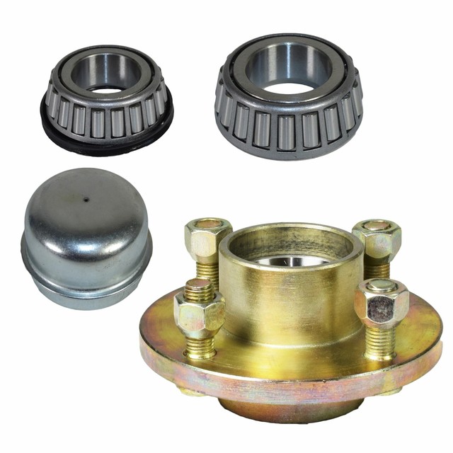 Trailer Cast Wheel Hub 100mm PCD 1" Taper Bearing 4 Stud With Nuts And