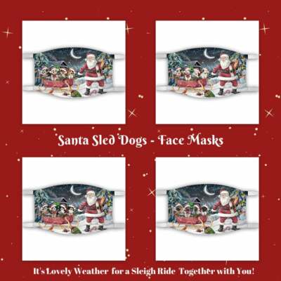 Christmas Santa Sled Dog Cat Pet Photo Face Masks, Personalized Custom Face Mask
