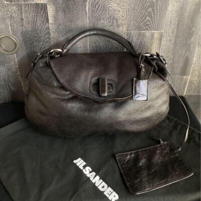 Jil Sander Shearling Bag Genuine Leather With Pouch Dark Brown