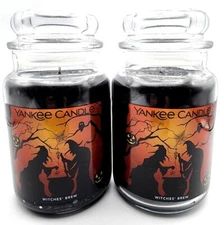 2 YANKEE CANDLE WITCHES BREW PATCHOULI-HALLOWEEN LARGE JAR-CANDLES 22 oz FRESH