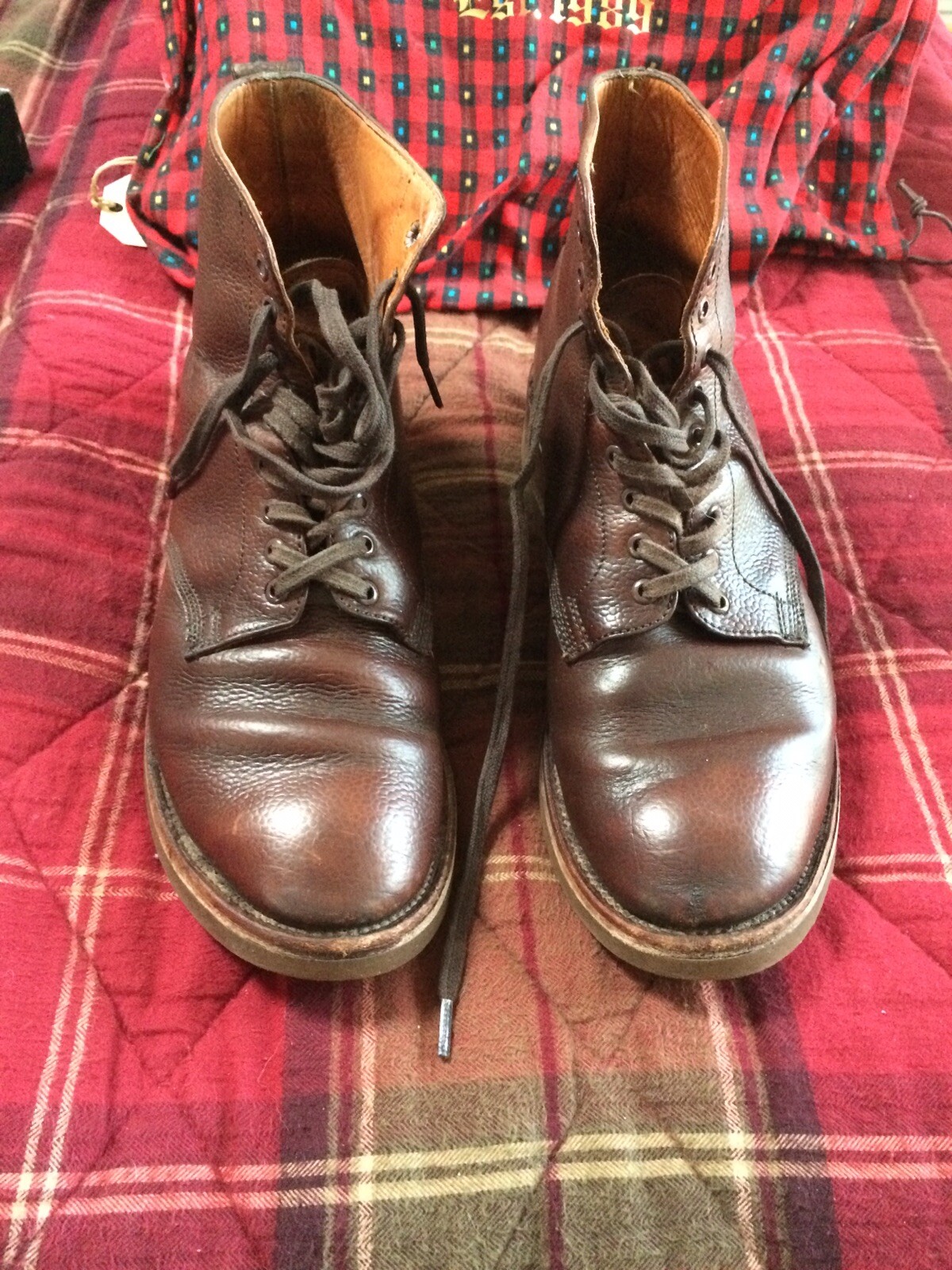 YUKETEN ERIC Rare Mens Hand Made Scotch Grain Leather Boots Brown UK 9 Bag & Box image 6
