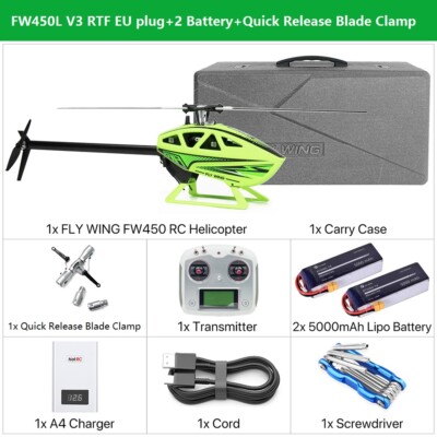 Fly Wing FW450L V3 RC Helicopter RTF 3D GPS 6CH 2 Akku Quick Release Blade Clamp