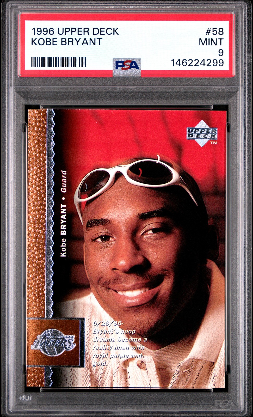 1996 UD #58 KOBE BRYANT ROOKIE RC PSA 9
