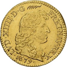 France, Louis XIV, 1/2 louis d'or à la tête nue, 1679, Paris, Gold, VF