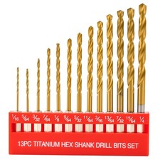 13pcs HSS Drill Bit Set, Titanium Coating High Speed Steel Drill Bit Set 1/1...