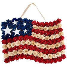 17  Wide Patriotic Red White  Blue Woodchip 4th of July Wreath Flag Door Decor