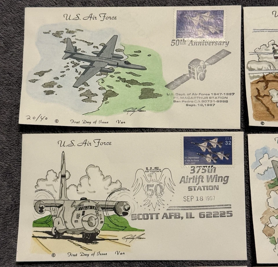 USAF 50th Anniversary 1997 Hand-Painted FDC Lot (8) Van & Collins AFB Cancels - Image 4 of 4