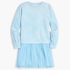 J.Crew Crewcuts Girl's Size 8 Mixy Dress Long Sleeve with Tulle Sky Blue BU305