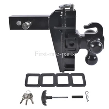 Adjustable Trailer Hitch 2" Receiver 6"Drop Hitch Tri-Ball w/hook 17000lb ‎black