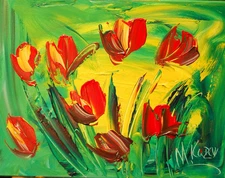 FLOWERS  Modern Abstract   Original Oil Painting  IMPRESSIONIST CANADA 2434G