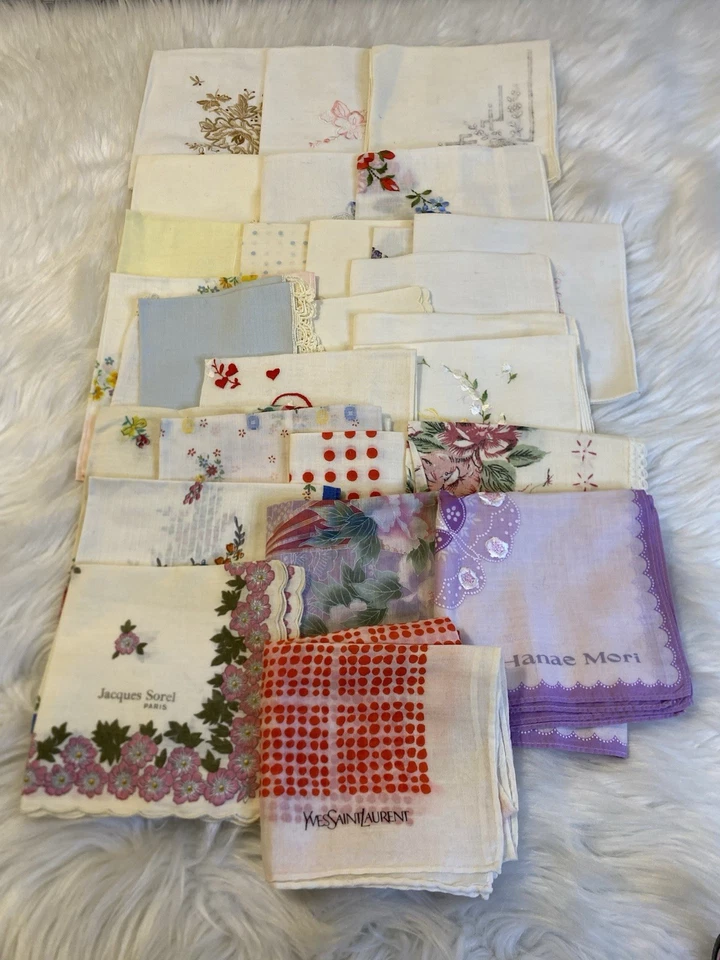 VTG Handkerchiefs YSL Jacques Sorel Mixed Lot of 29 Lace, Floral, Embroidery  - Image 2 of 4