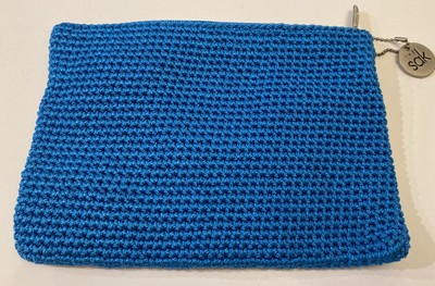 THE SAK Blue Crocheted Small Zippered Change Purse Coin Bag Small Handheld Purse