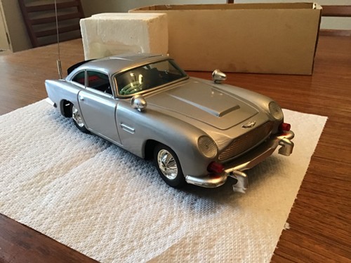 1964 Tin Battery Op. Japan Gilbert James Bond A. Martin Car & BOX. A+ ...