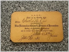 1921 Masonic AASR Membership Card Van Rensselaer Council Norwich CT