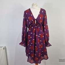 SIMPLY BE Long Sleeve Tie Front Fit Flare Floral Skater Dress Purple Size 16