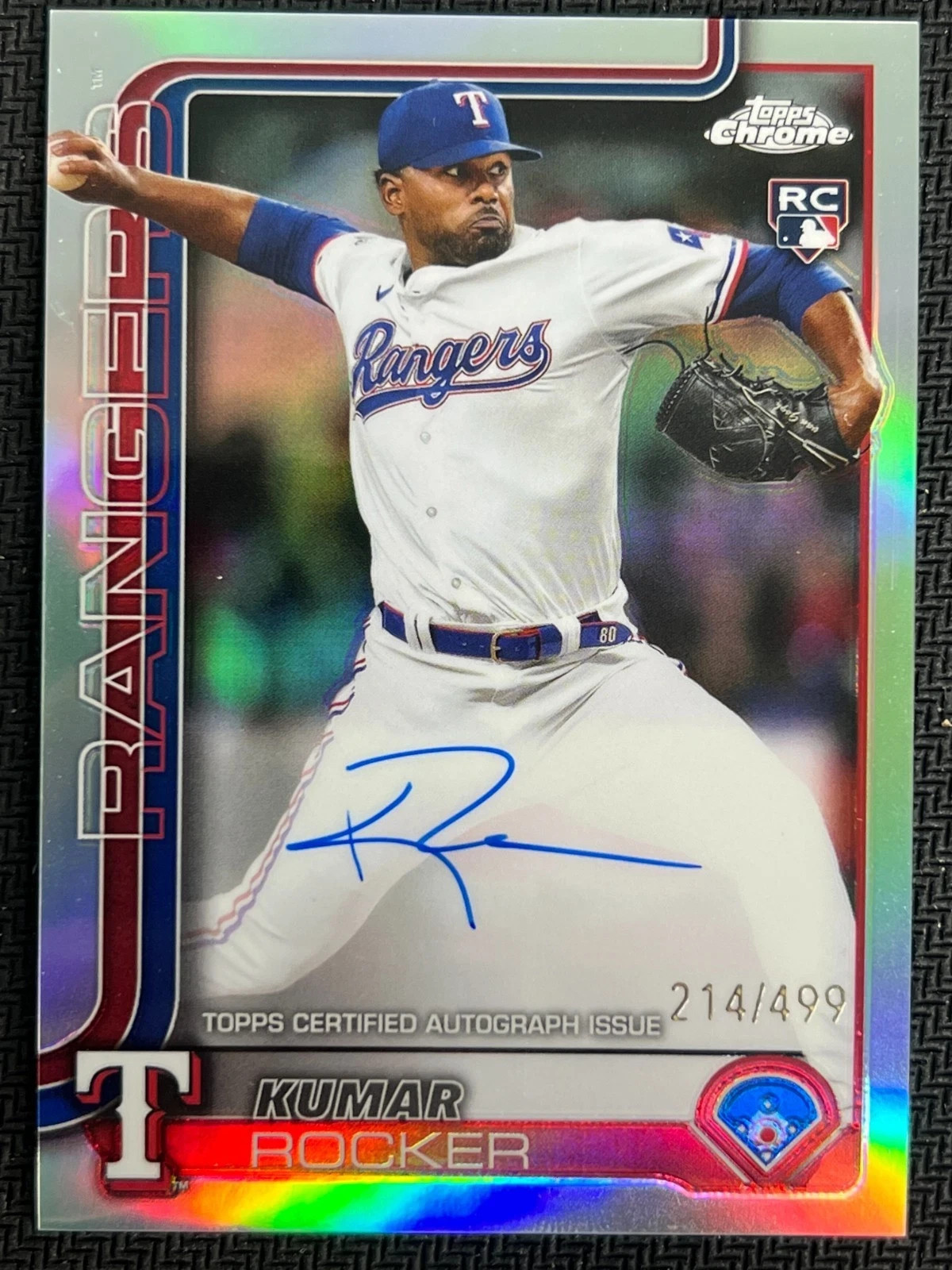 2025 Topps Chrome Refractor #RA-KR Kumar Rocker RC Rookie Auto Rangers #214/499