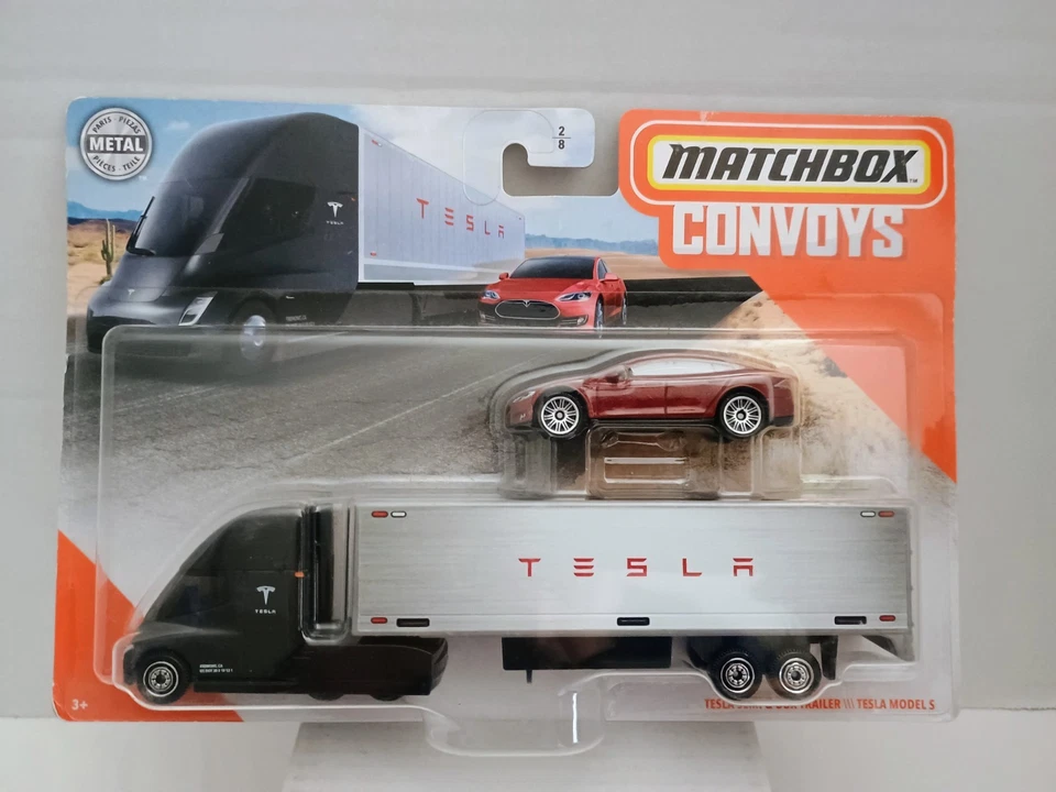 火柴盒 CONVOYS - 特斯拉半盒拖车带 2020 特斯拉公路车 - 很好 — 第 2/4 张图片